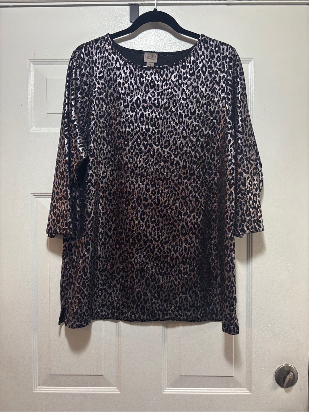 Chico's Leopard Print Tunic Top in Black and Silver